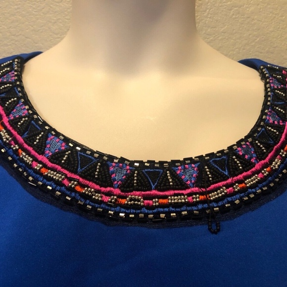 (NWT) Spense Women's Blue Beaded Crew Neck Satiny Crop Top Plus Size 24W - Picture 4 of 9
